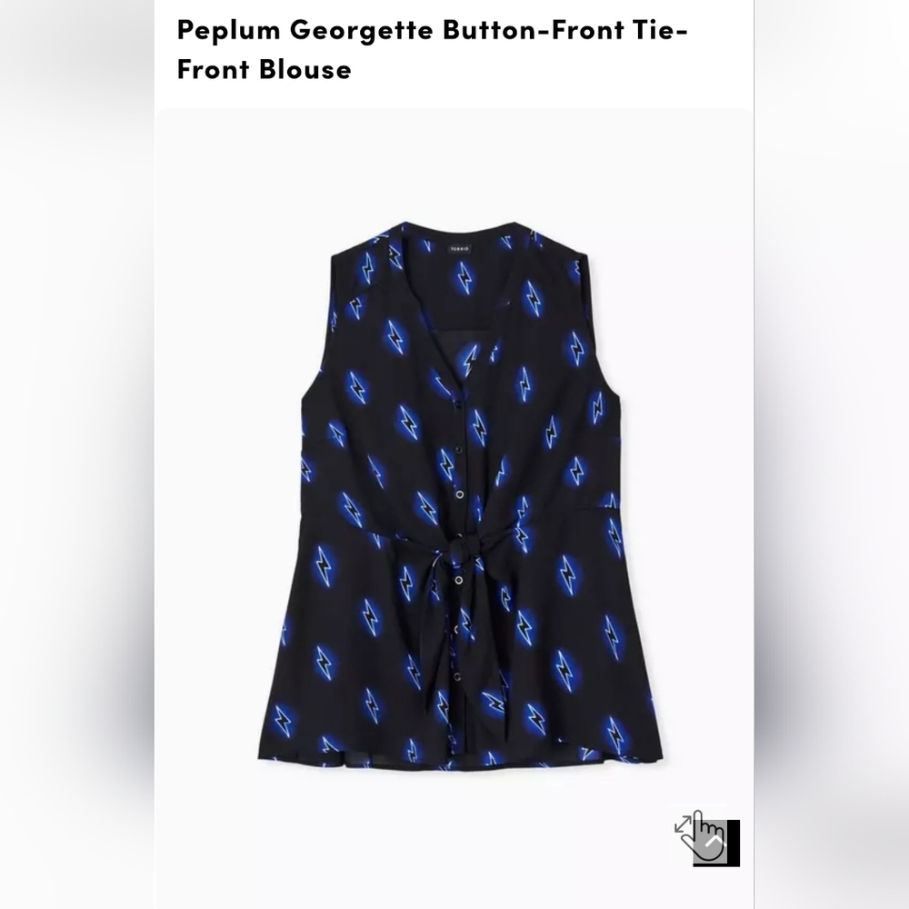 Torrid Black Sleeveless Peplum Blouse with Tie Front